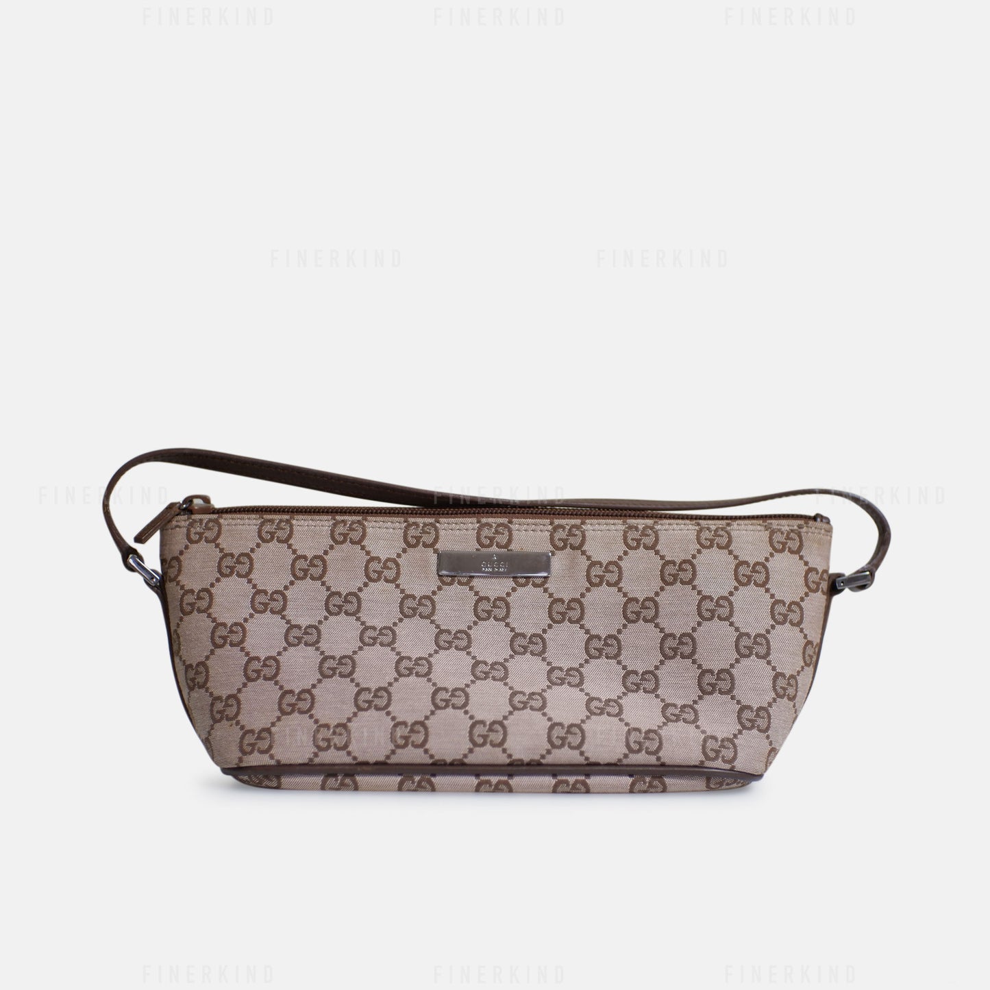 GG Canvas and Espresso Leather Boat Pochette Bag