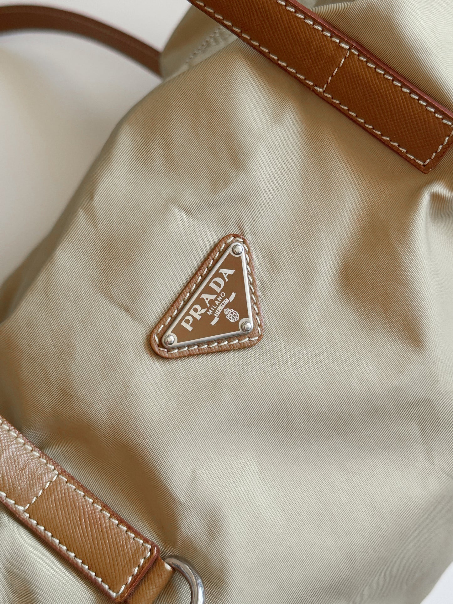 Nylon Mini Duffle Bowler Handbag in Brown
