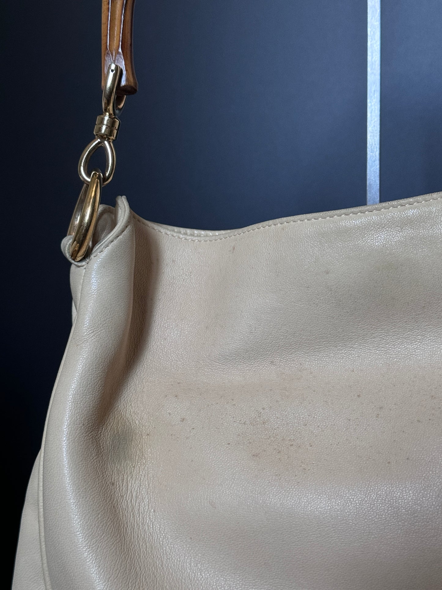 Cream Buttery Soft Leather Bamboo Top Handle Bag