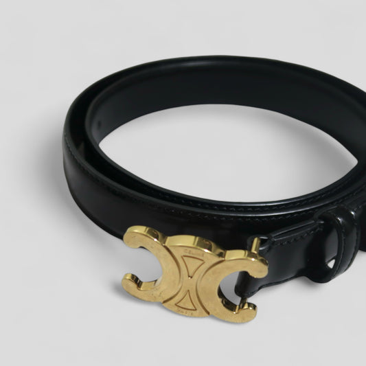 Medium (1 inch) Triomphe Belt in Leather Black Size 80