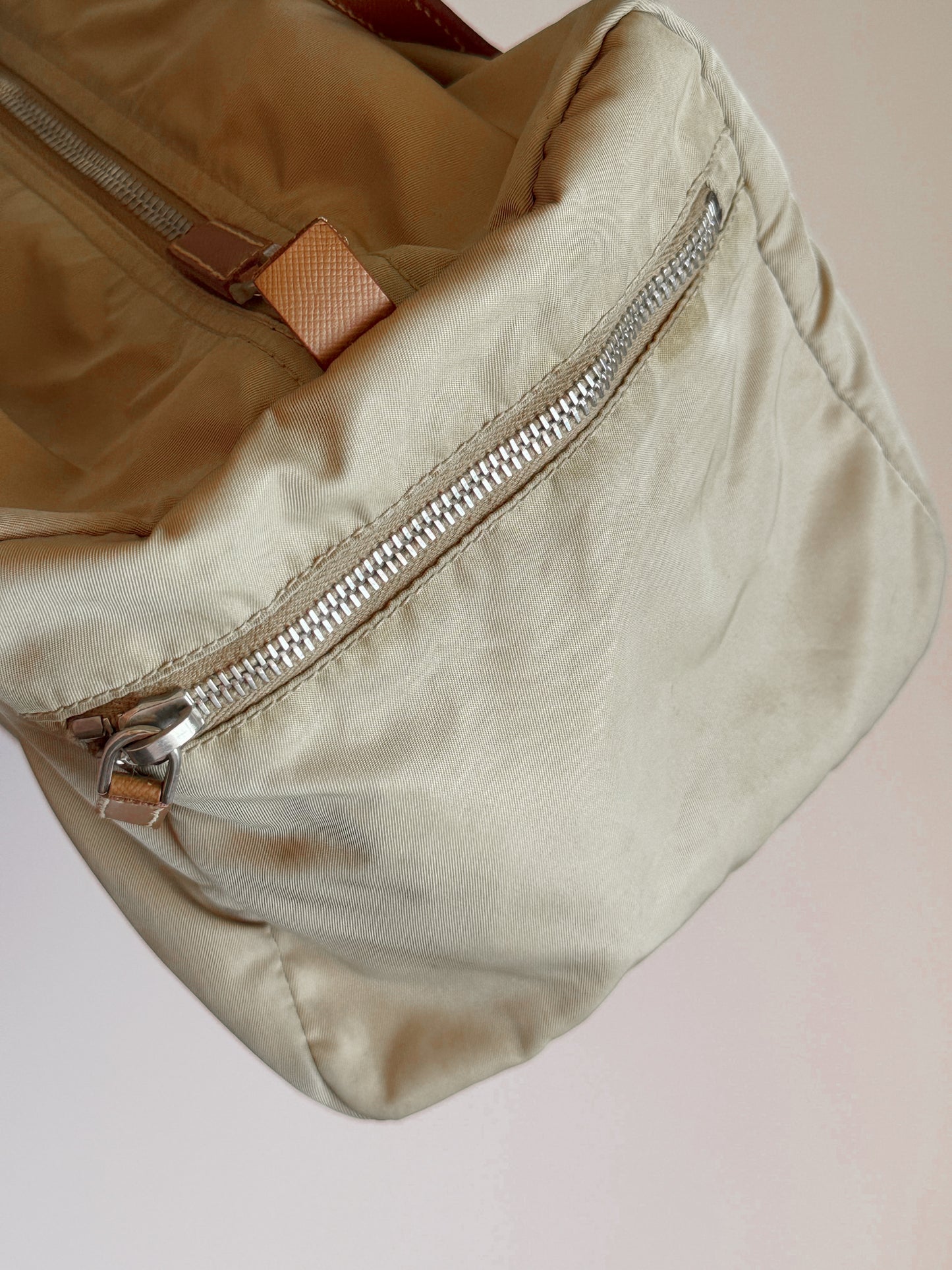 Nylon Mini Duffle Bowler Handbag in Brown