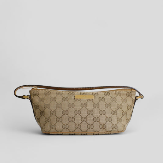 GG Canvas and Tan Leather Boat Pochette Bag