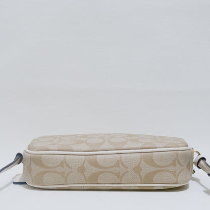 Double Zip Crossbody Pouch in Light Khaki Chalk Signature Canvas