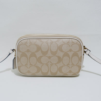 Double Zip Crossbody Pouch in Light Khaki Chalk Signature Canvas