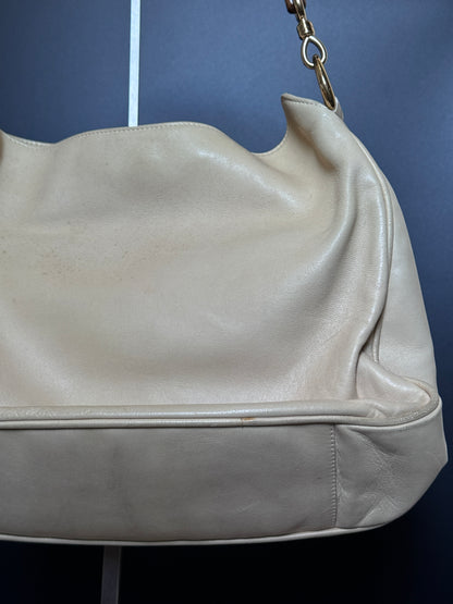 Cream Buttery Soft Leather Bamboo Top Handle Bag