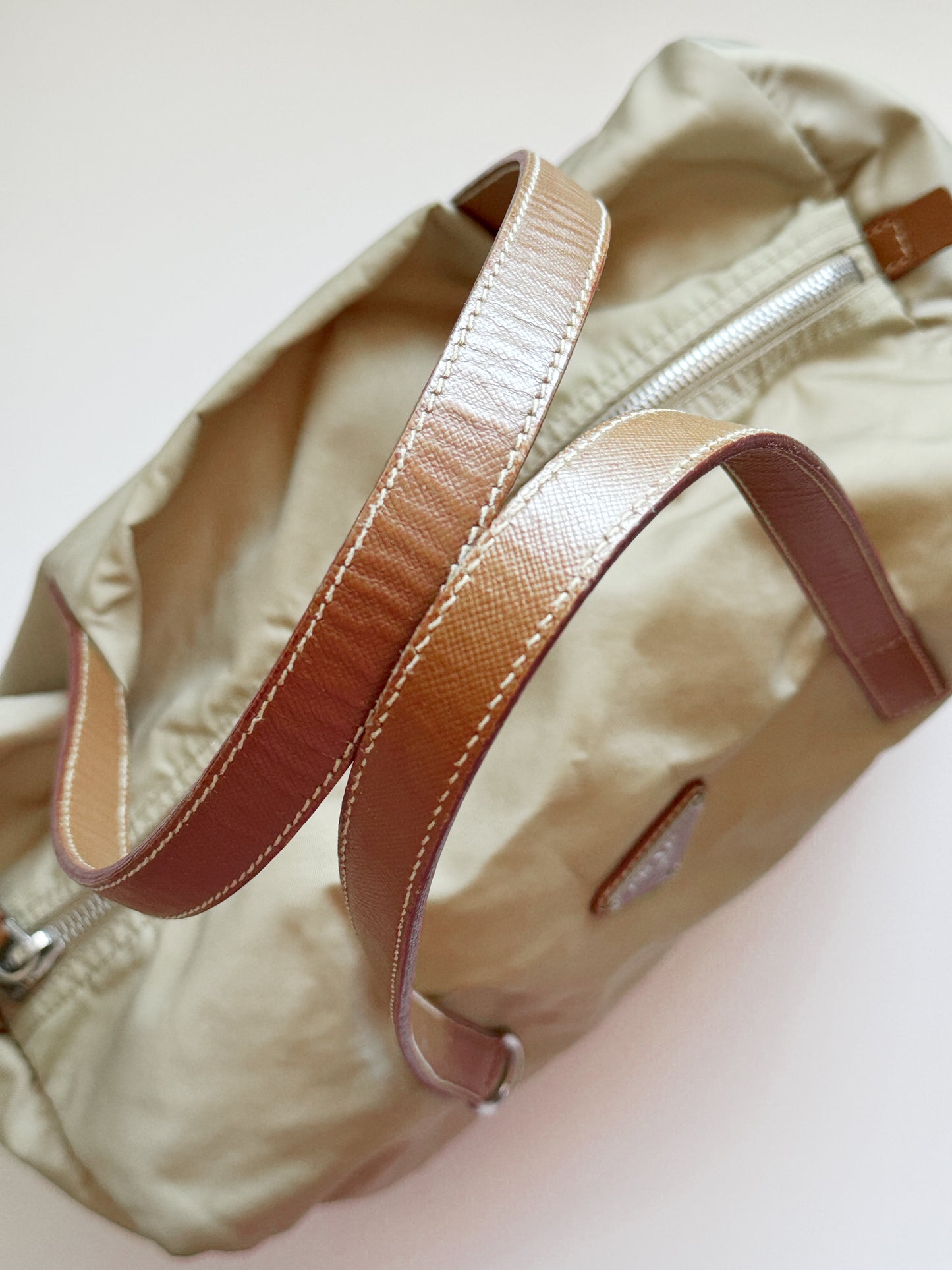 Nylon Mini Duffle Bowler Handbag in Brown