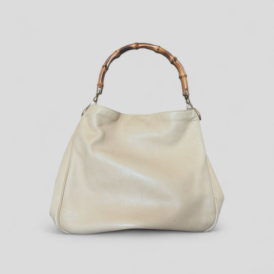 Cream Buttery Soft Leather Bamboo Top Handle Bag