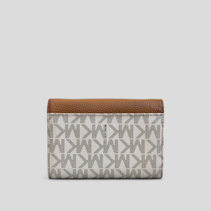 Tan and Off White Wallet on Gold Chain Crossbody Bag