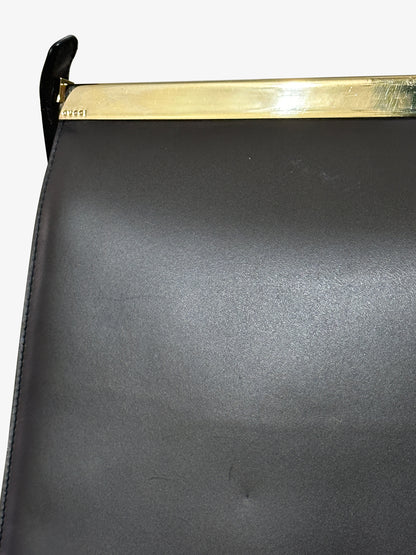 Vintage Black Leather and Gold Hardware Shoulder Bag