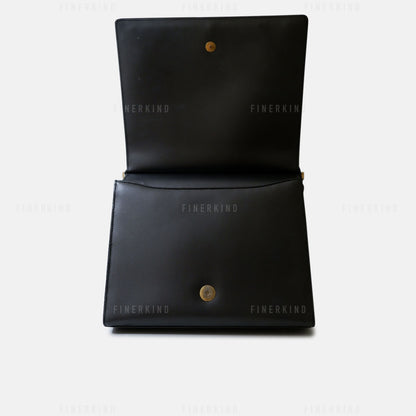 Vintage Black Leather and Gold Hardware Shoulder Bag