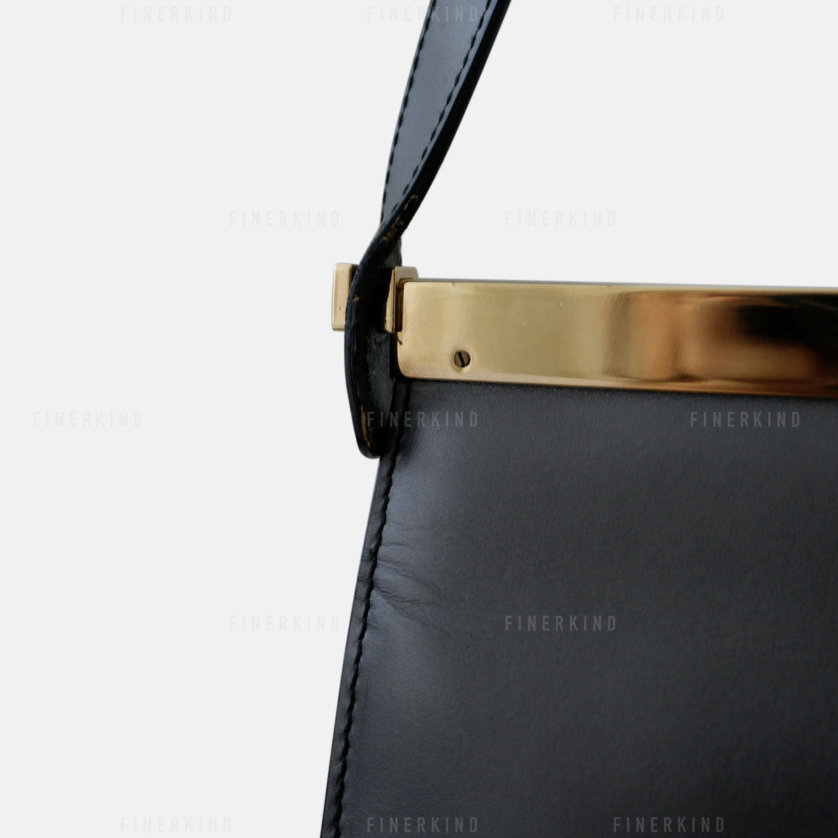 Vintage Black Leather and Gold Hardware Shoulder Bag