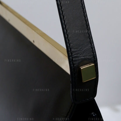 Vintage Black Leather and Gold Hardware Shoulder Bag