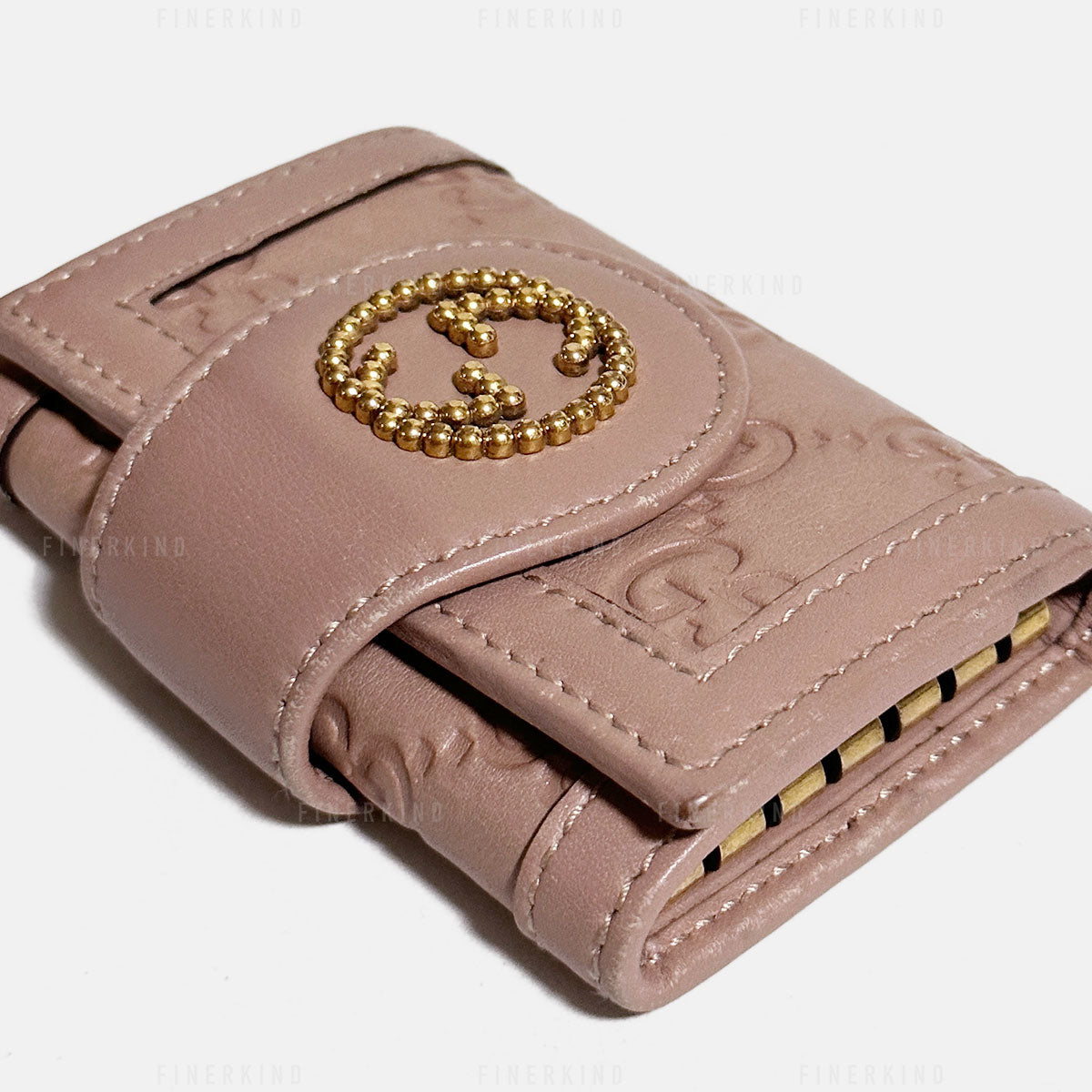 GG Pink Leather and Gold 6 Rings Key Holder
