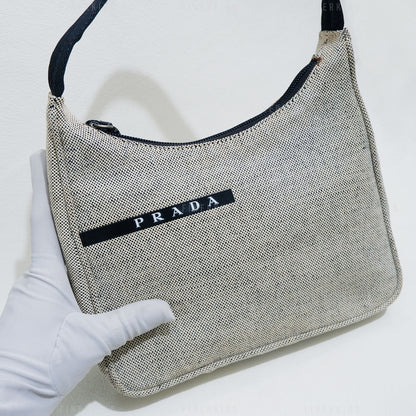Mini Hobo Gray/Beige Canvas Handbag