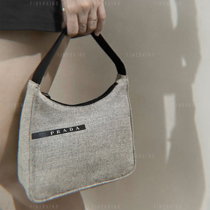 Mini Hobo Gray/Beige Canvas Handbag