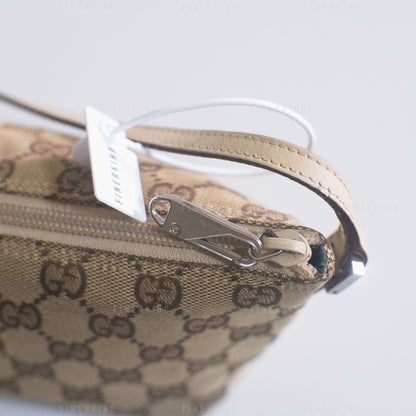 GG Canvas and Light Beige Leather Boat Pochette Bag