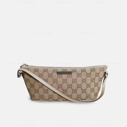 GG Canvas and Light Beige Leather Boat Pochette Bag